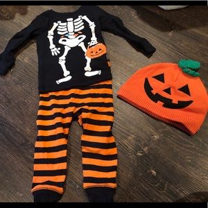 12 month Halloween PJs and hat